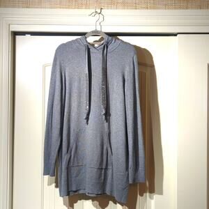Chico's Zenergy Gray Crystal Studded Tie Hoodie Pocket Sweater Women's Sz 1 (M)